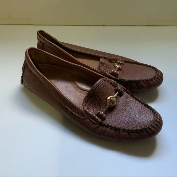 *COACH 'ARLENE' Classic Brown Loafer Logo Horsebit Flats - Picture 1 of 12